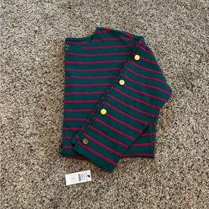Talbot’s Gold Button Sleeve Crewneck Tee - green with pink stripes Small NWT